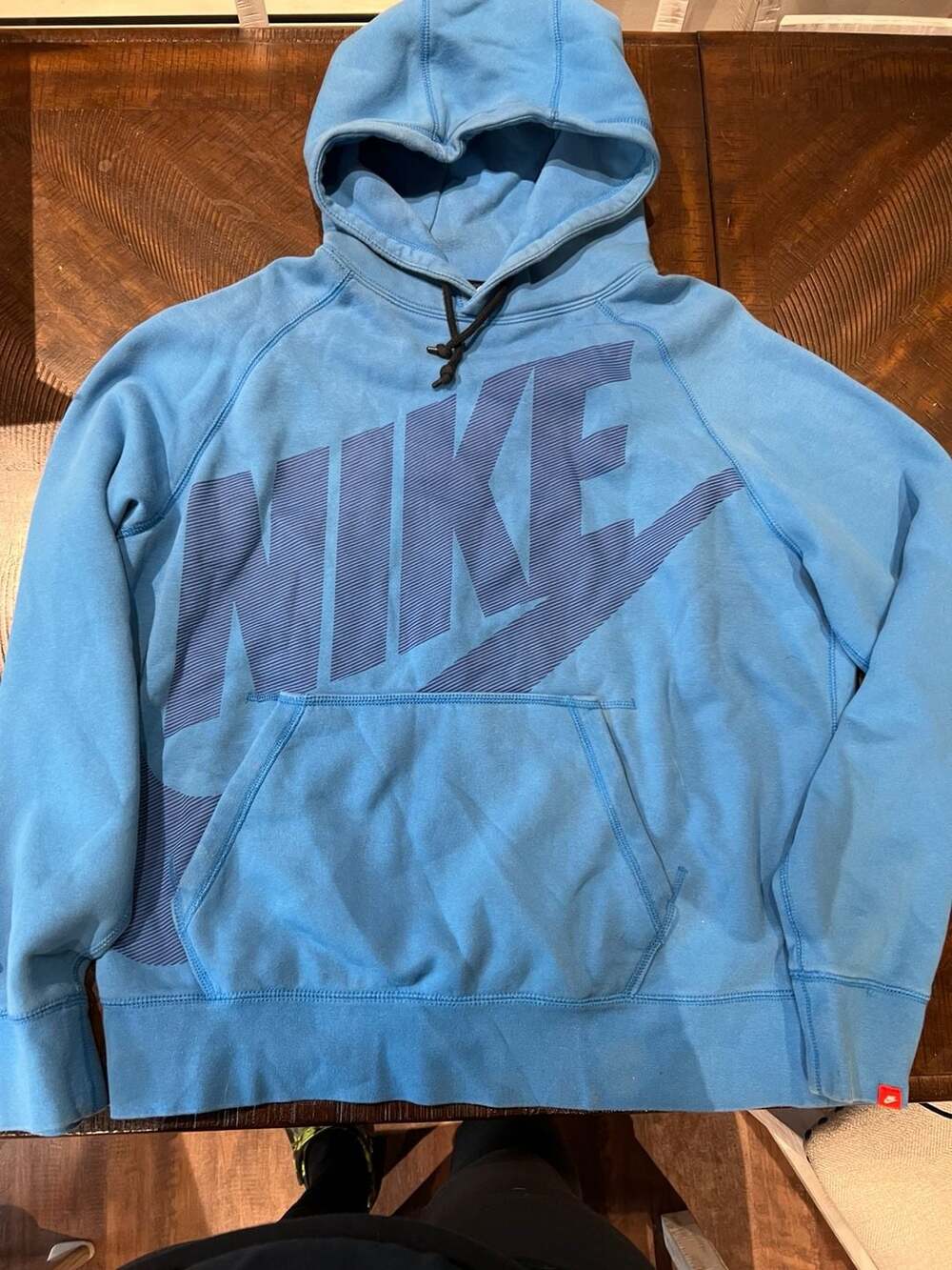 Nike Big Logo Striped Graphic Pullover Hoodie Blue Size XL